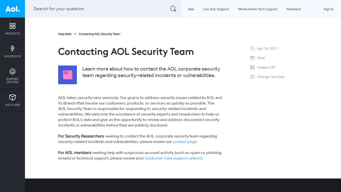 Contacting AOL Security Team - AOL Help